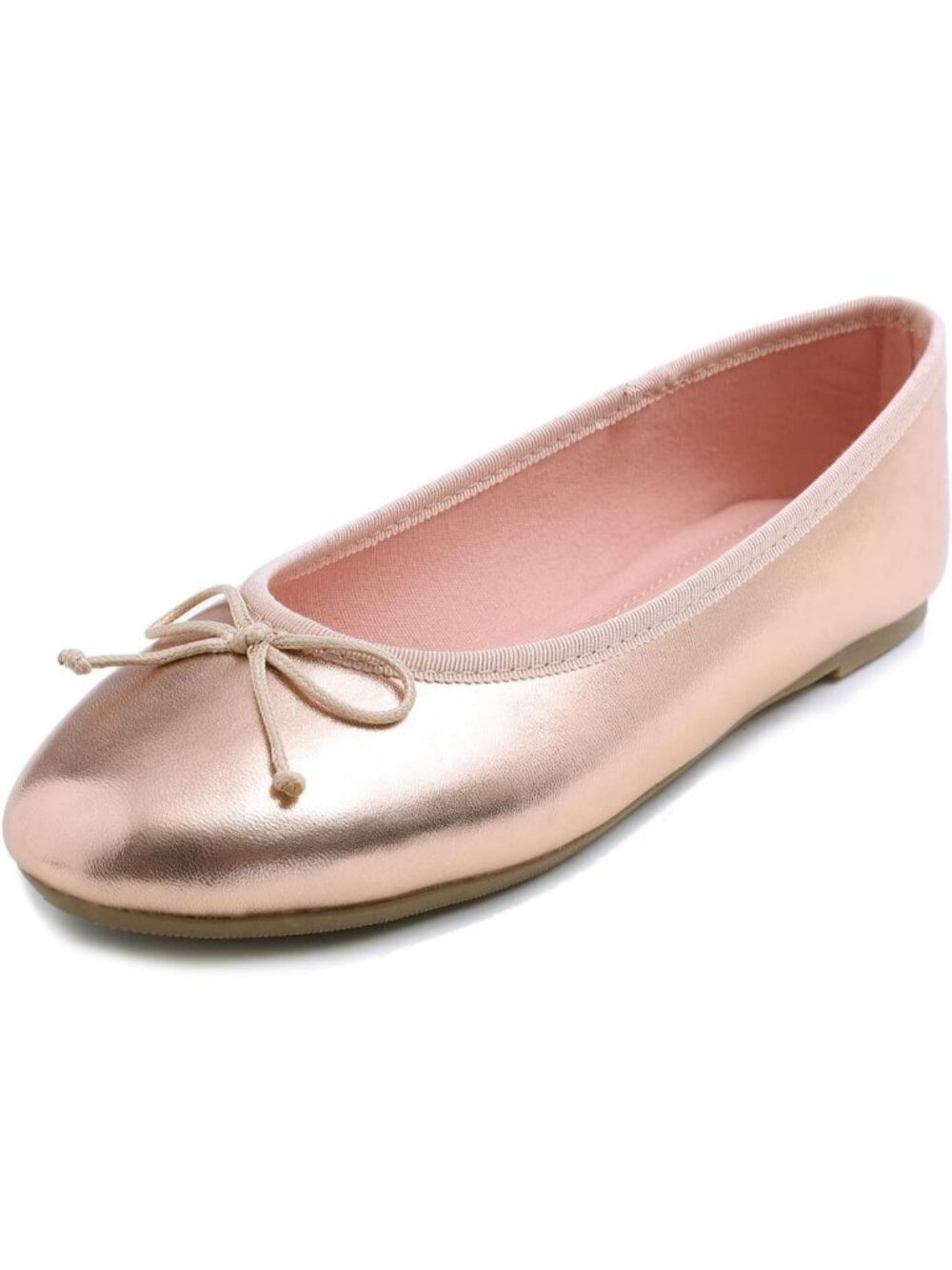 Women's Rose Gold Memory Foam Cushion Insock Pointed Toe Patent Ballet Flats